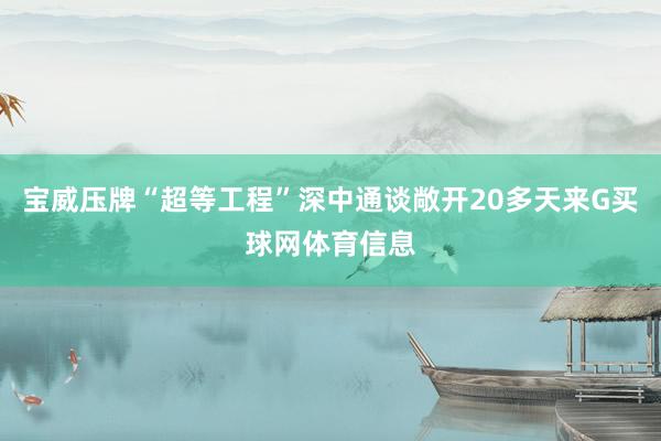 宝威压牌“超等工程”深中通谈敞开20多天来G买球网体育信息