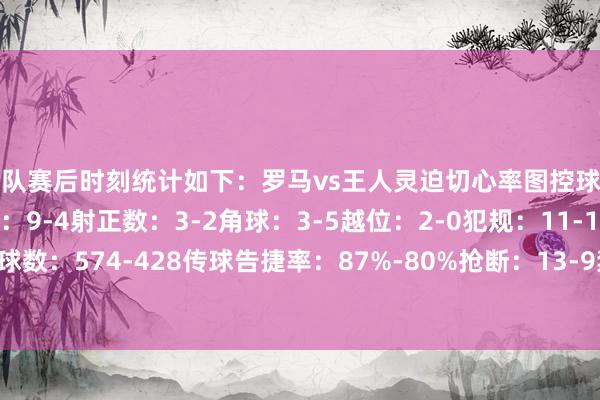 两队赛后时刻统计如下：罗马vs王人灵迫切心率图控球率：57%-43%射门数：9-4射正数：3-2角球：3-5越位：2-0犯规：11-15黄牌：2-2传球数：574-428传球告捷率：87%-80%抢断